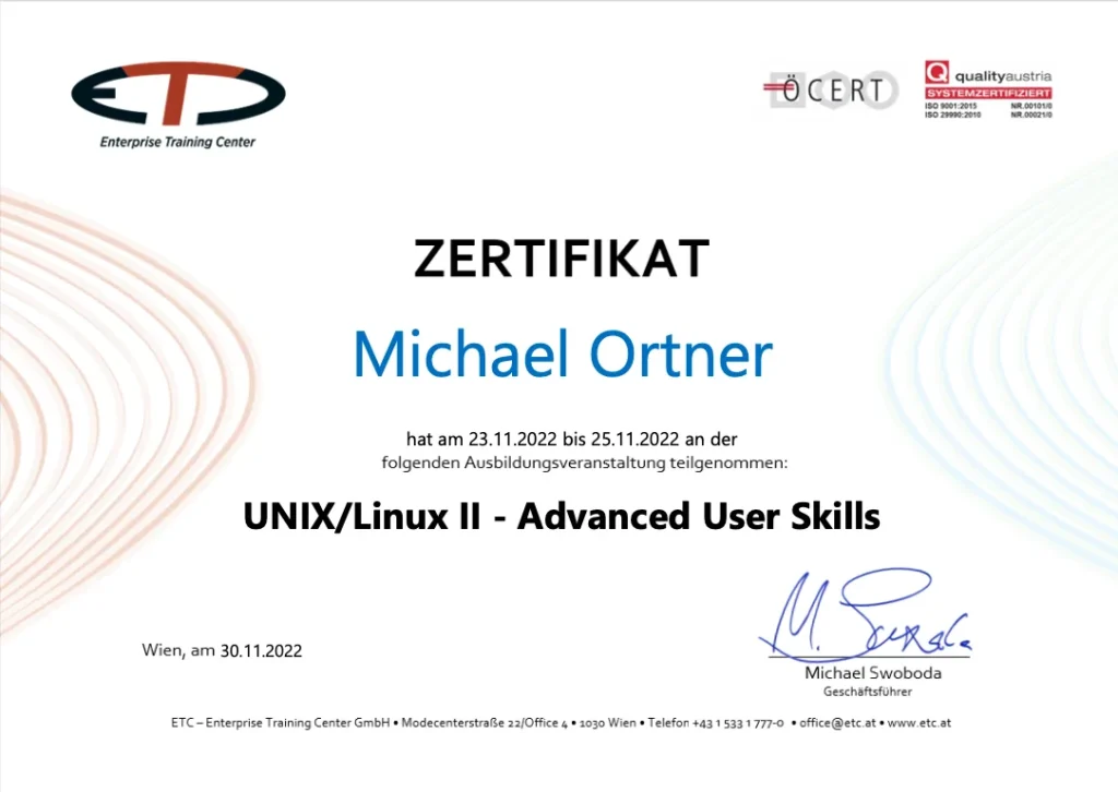 UNIX/Linux II – Advanced User Skills